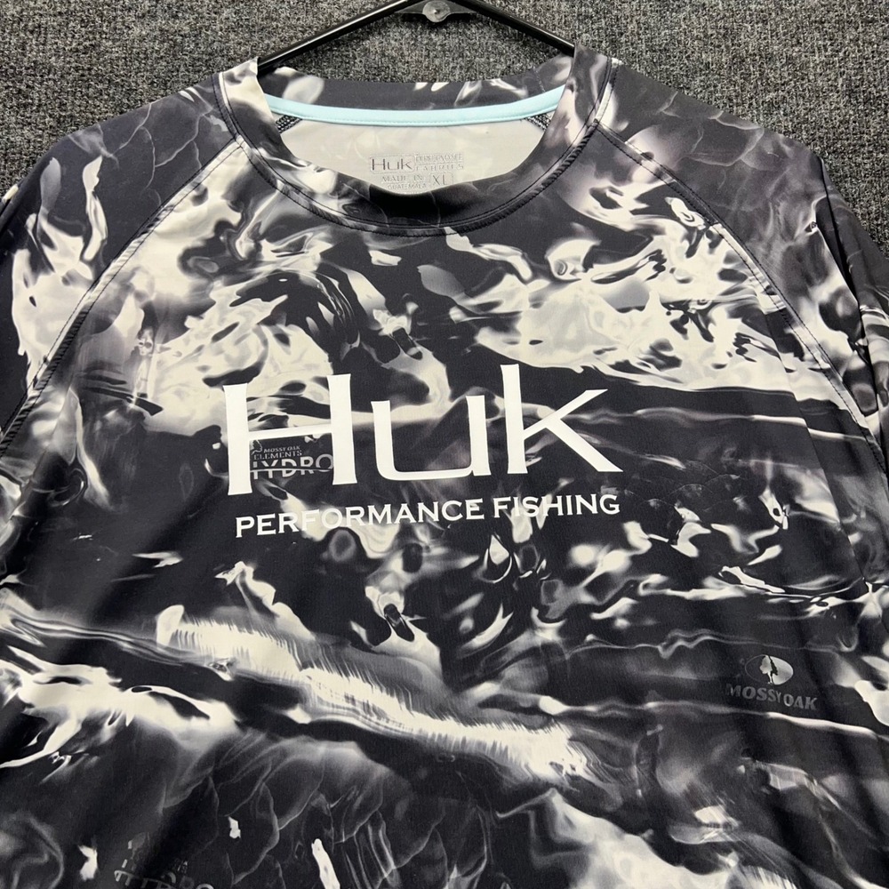 Huk Performance Fishing Shirt Mens XL Mossy Oak Elements Hydro Camo Long Sleeve